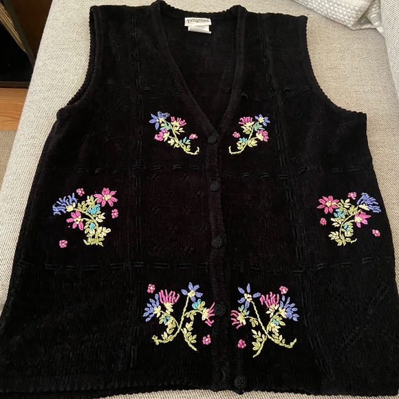 Northern Traditions Floral Knit Black Sweater Vest XL - Picture 3 of 12